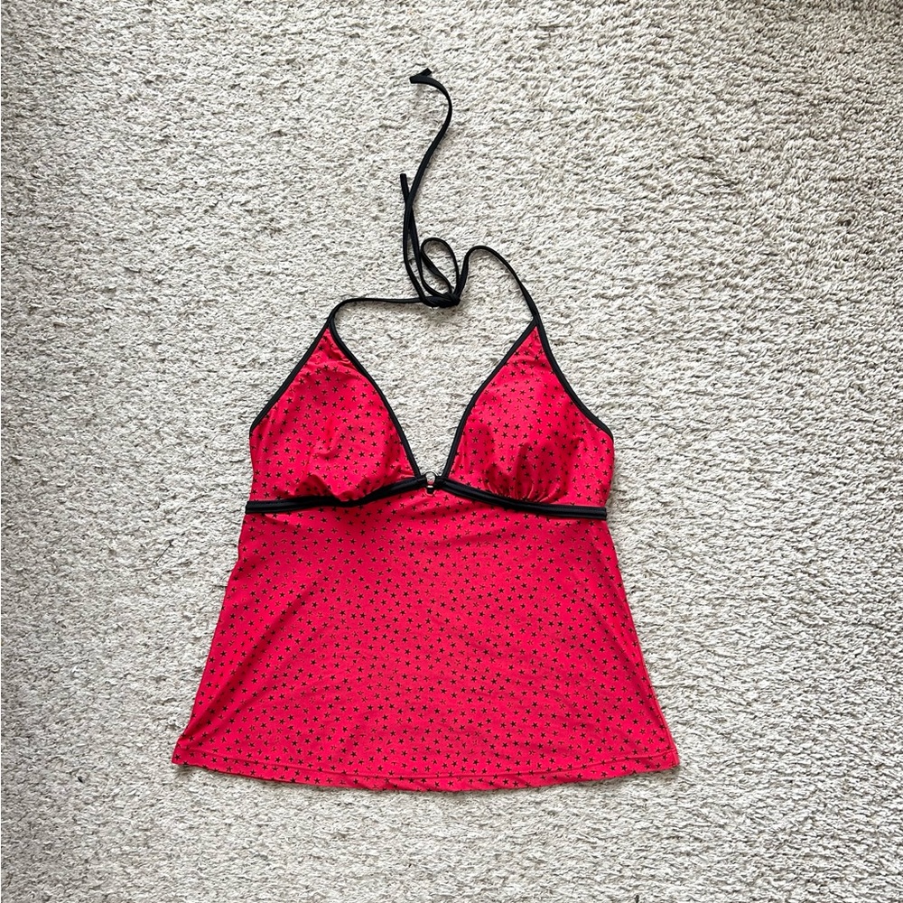 Red halter graphic stars tankini swim top